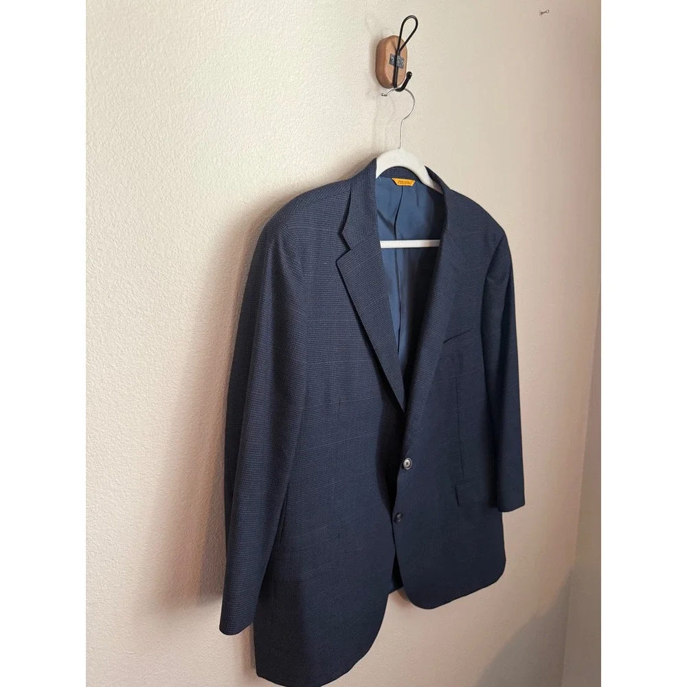 Hickey Freeman Sport Coat Mens 48 Reg Navy Blue Excellent Wool Beacon Blazer
